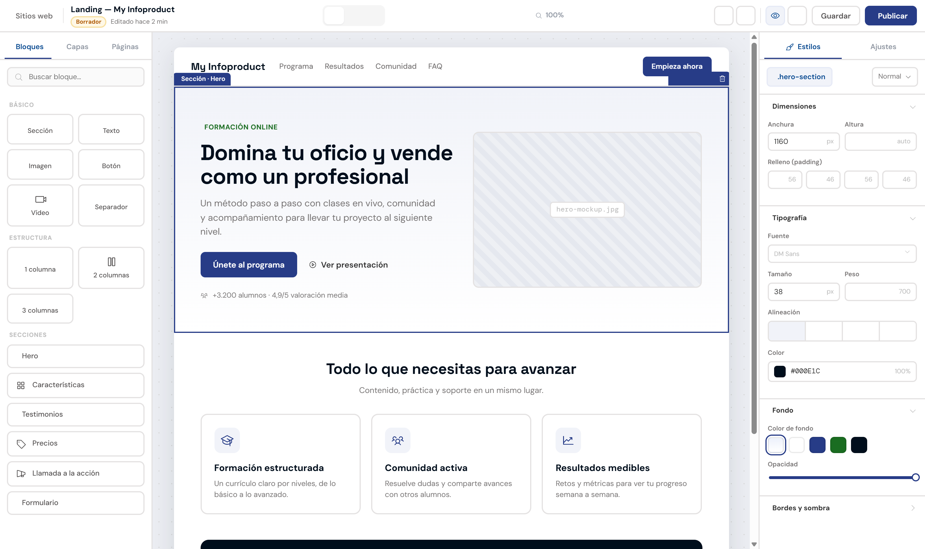 Sitios web: editor visual de tu landing